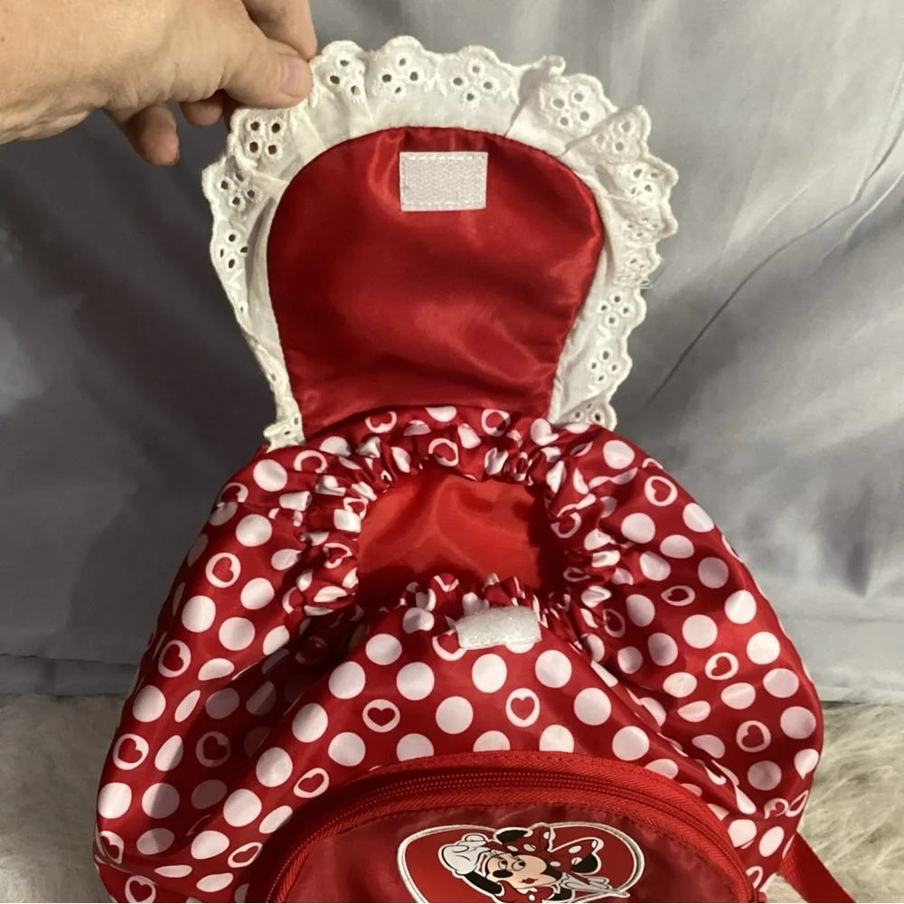 Disney Parks Minnie Mouse Red White Dots Poly Backpack Lace Elastic Cuteness